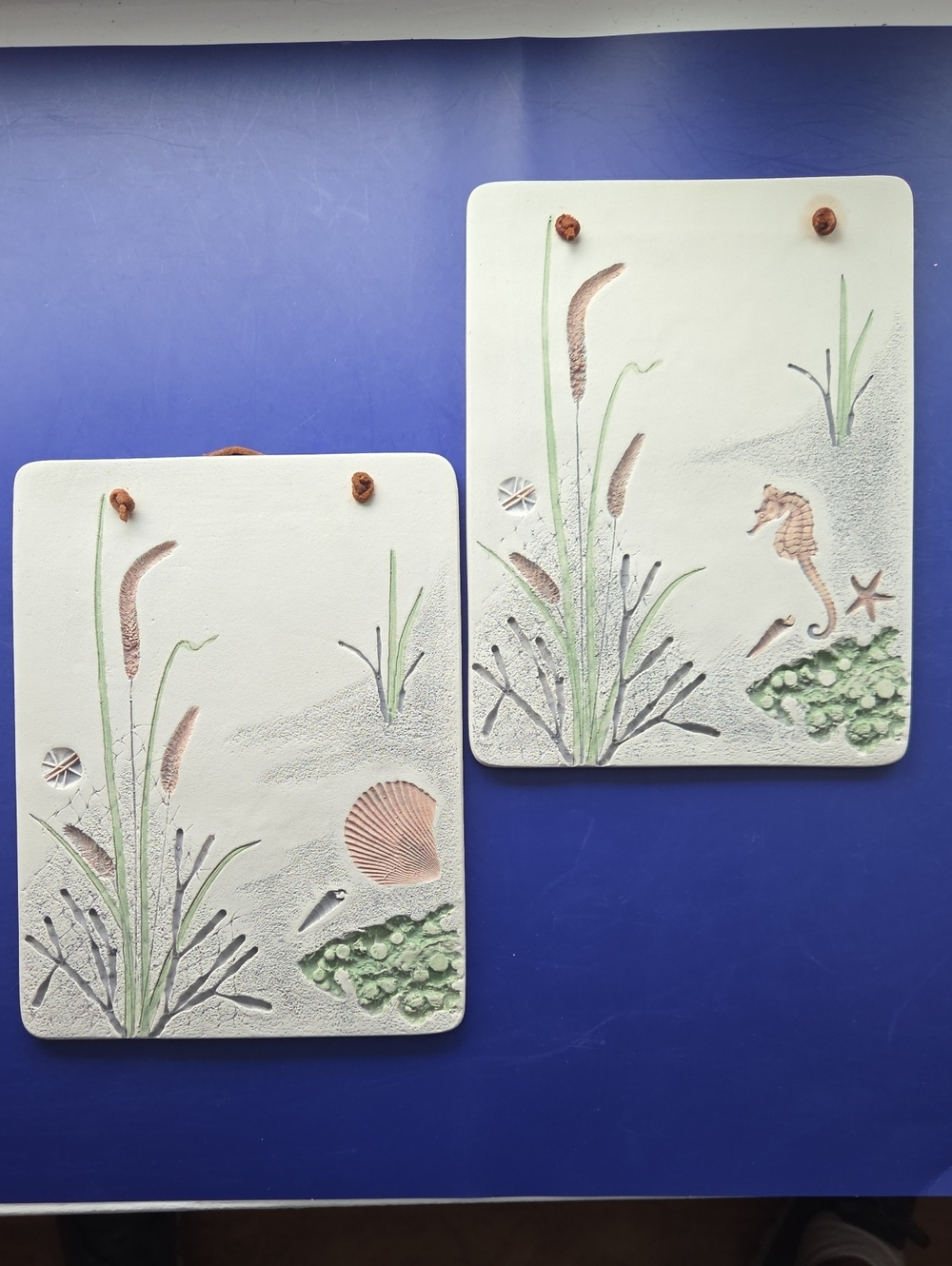 Wildflowers By Cricket Pair Of Wall Plaques - Seashell & Seahorse Relief